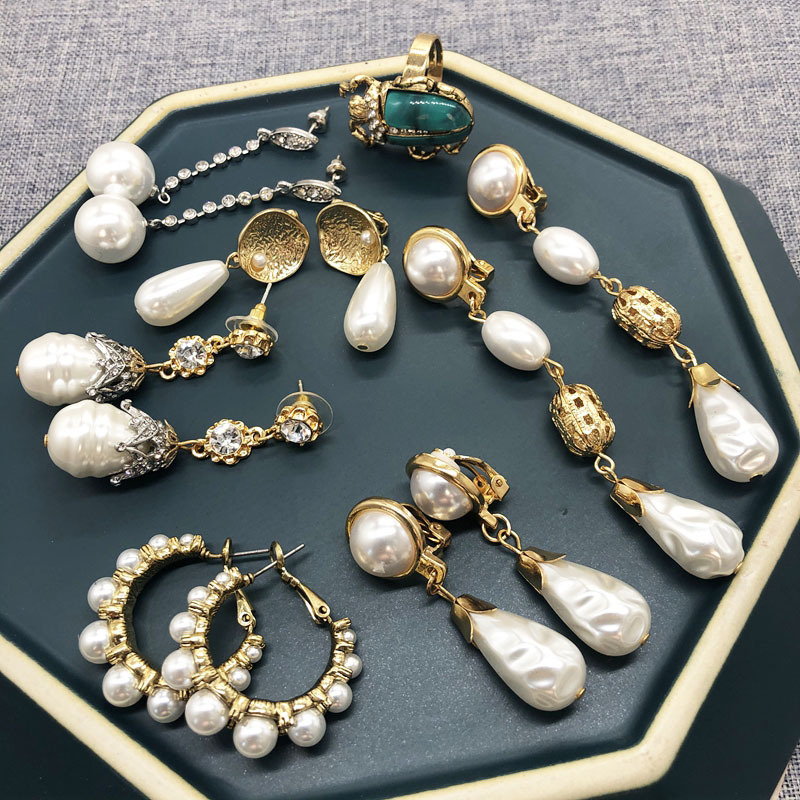 16g Weight Alloy Ear Needle Material Earrings Classification Anniversary Occasion Imitation Pearl, Alloy Material Printing Pattern Women'S Gender Vacation, Simple Style Style Silver Color Vacation Simple Style Printing Imitation Pearl Alloy Earrings 4