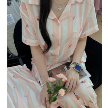 甜美可爱三件套睡衣女秋季ins风学生家居服休闲新款春夏条纹套装