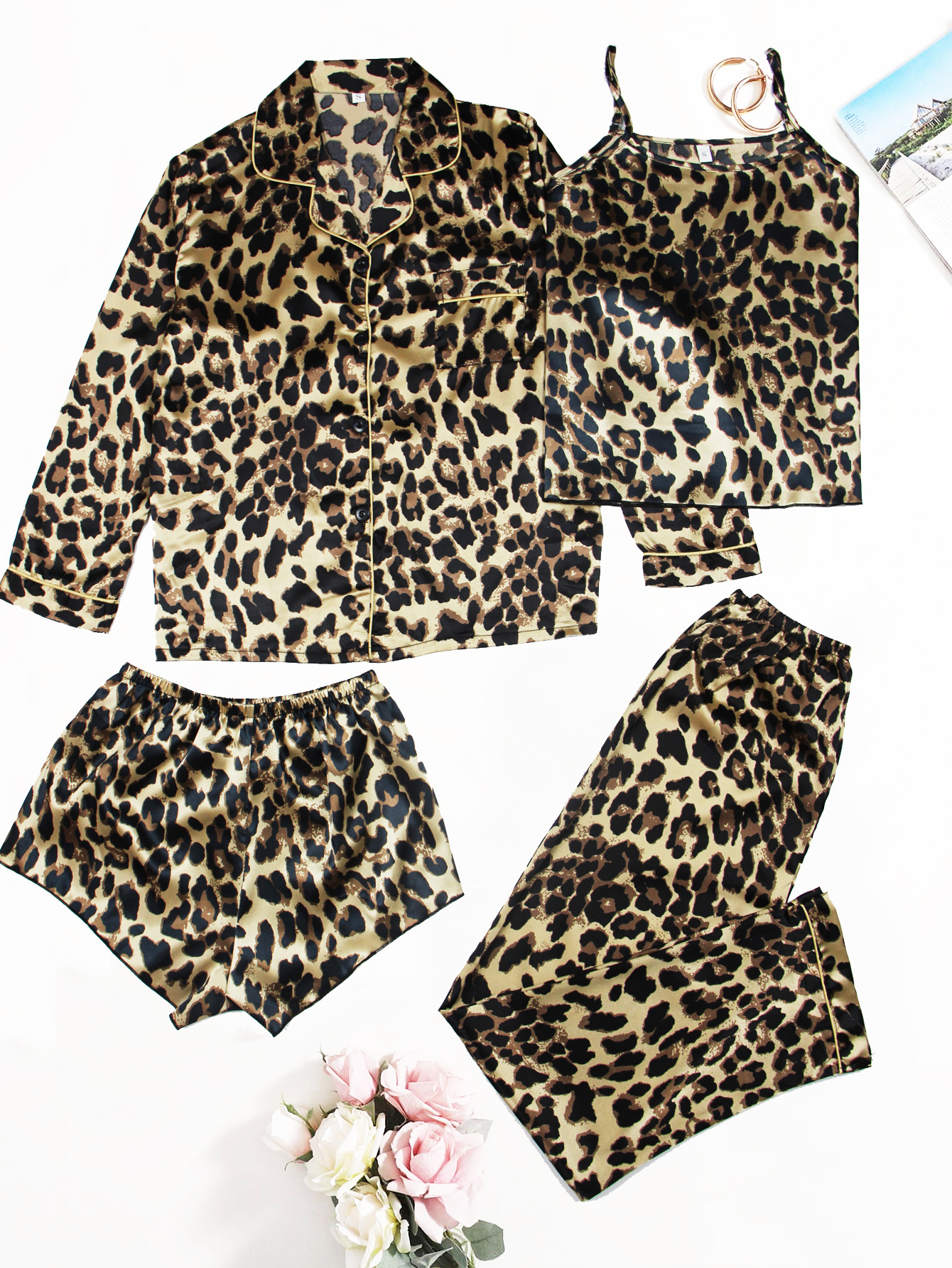 Regular Top Length Pants Sets Sets Type 4 Piece Set Quantity Women's Fashion Tropical Polyester Printing Pants Sets