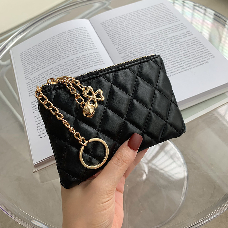 2022 new fashion long purse female mobile phone bag soft leather key bag money clip Coin diamond check short coin purse