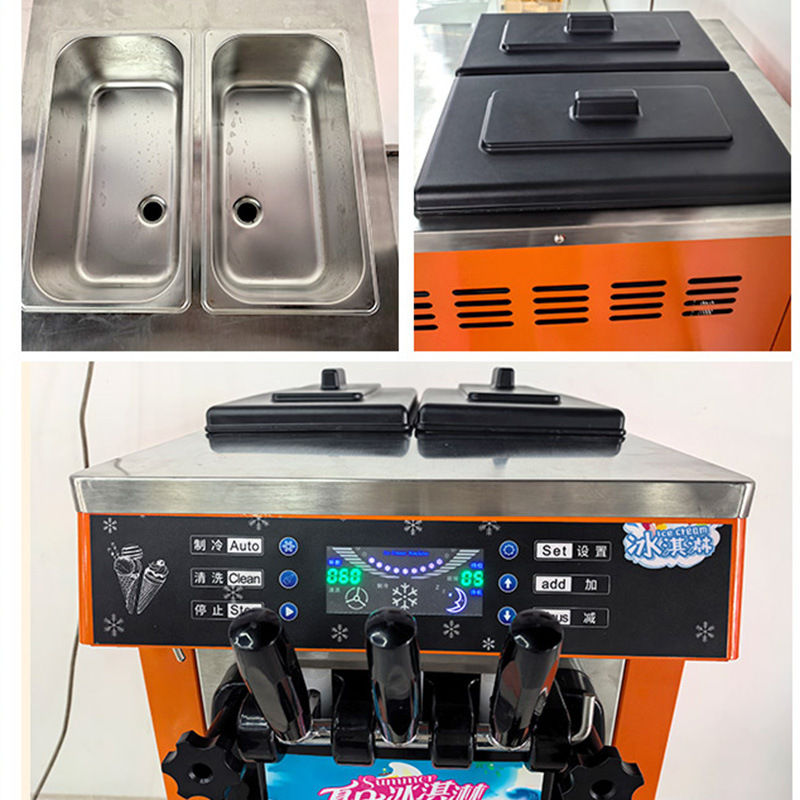 Puesto al aire libre máquina automática de helado suave de tres colores máquina de helado helado de escritorio móvil comercial cono de helado