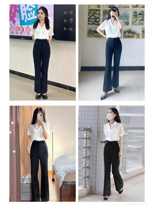 女性用ベルボトムパンツ、夏用薄手、ドレープ感、高級感、面接、プロフェッショナルフォーマルウェア、ハイウエスト、着痩せ、白カジュアルスーツパンツ|undefined