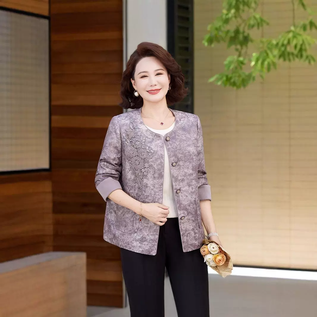 新款中年女装春秋高贵气质夹克上衣服妈妈秋装新中式国风时尚外套