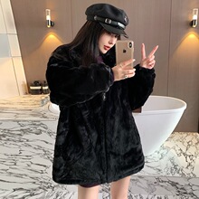 韩版冬季新款仿獭兔毛外套宽松显瘦百搭毛绒兔毛皮草女黑色均码