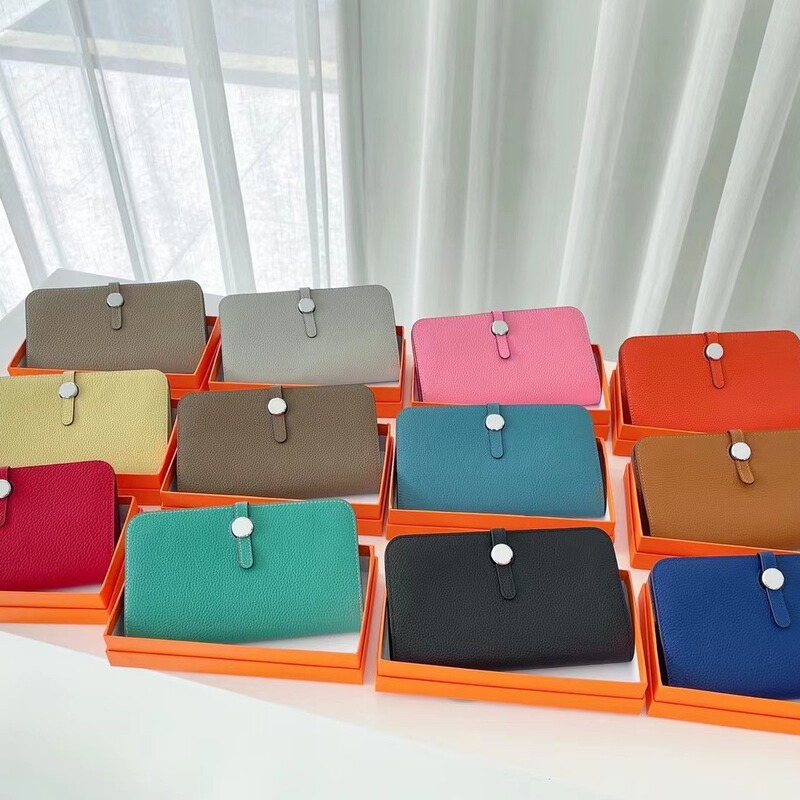 First-Layer Cowhide Women's Long Wallet 2023 New Foldableing Large-Capacity Wallet Genuine Leather Fashion Drawstring Clutch Bag