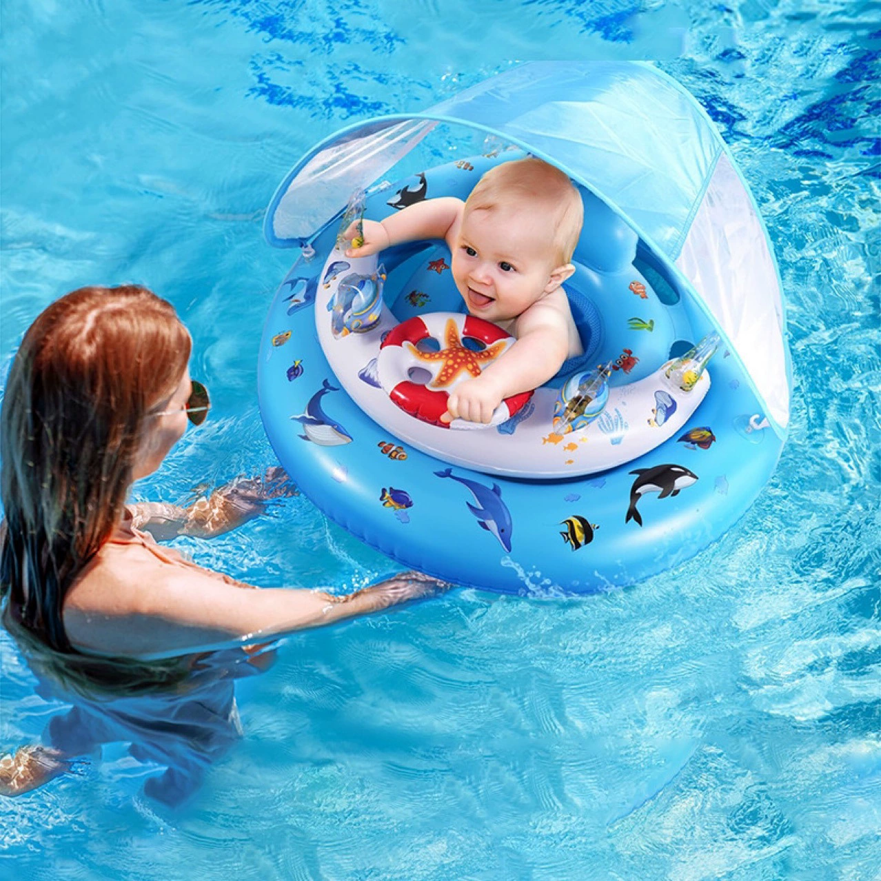 Надувной детское сиденье солнцезащитный козырек плавательный круг детское плавание водная игрушка сетка сидящая водяная пушка морской круг