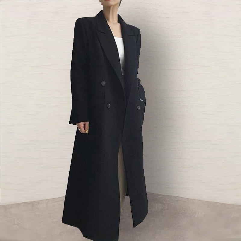 休闲微胖mm英伦复古宽松大码中长款西装过膝风衣外套女秋|undefined