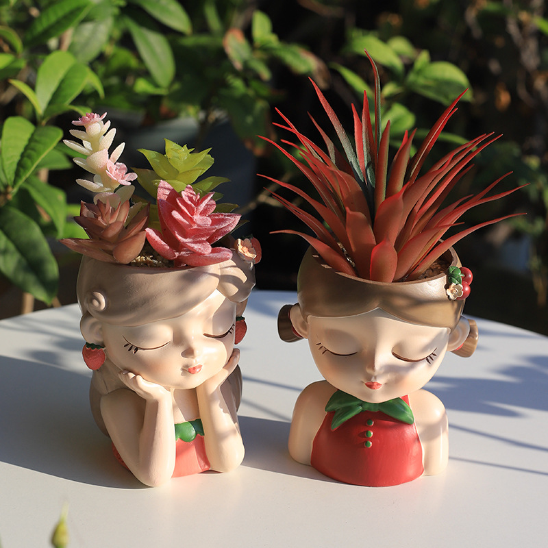 Chậu Cây Resin Chậu cây hình cô gái resin, chậu mọng nước mini, trang trí sân vườn, ban công và bàn làm việc (RG-238)