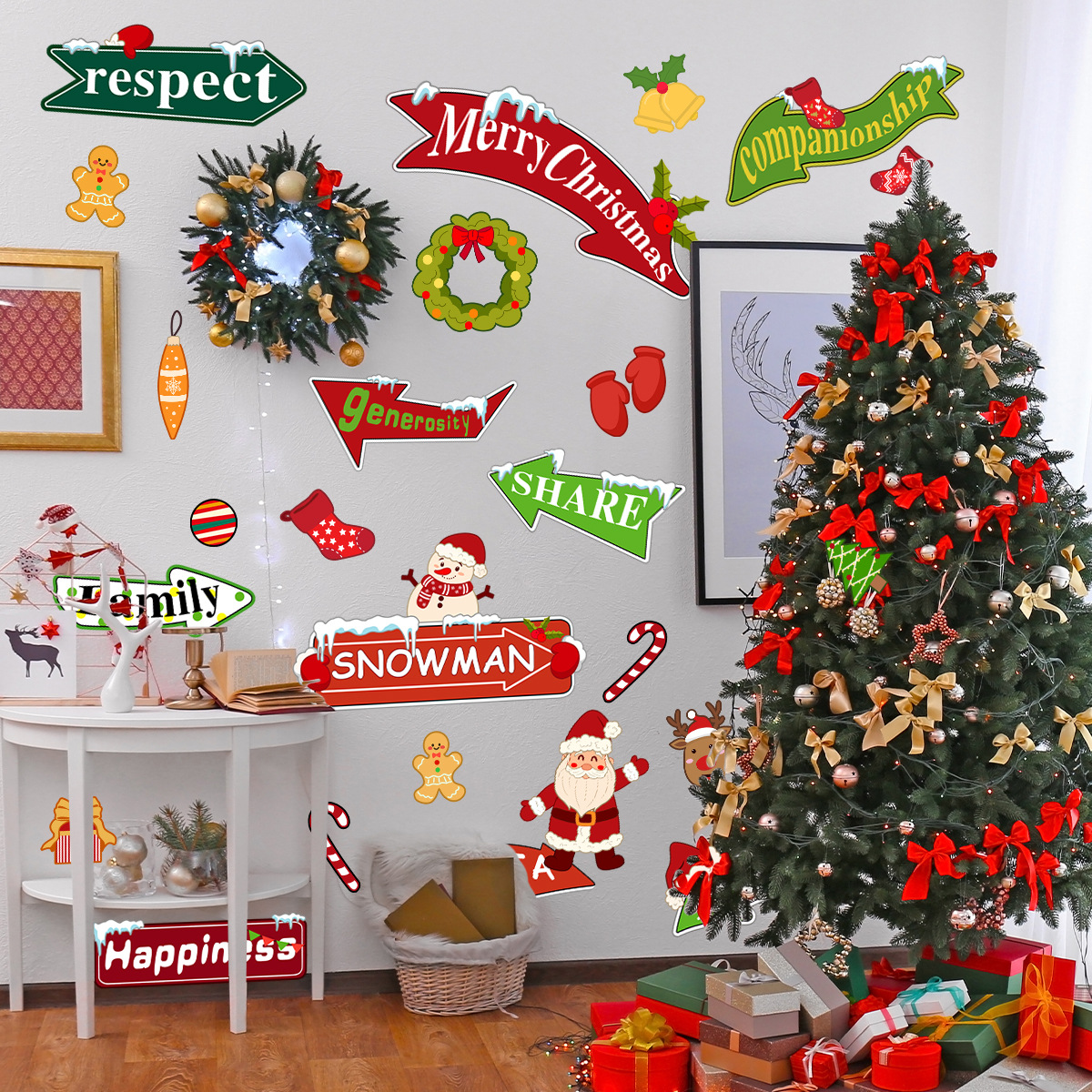 Kerst muursticker met kerstman en sneeuwpop voor woonkamer_voghion.com