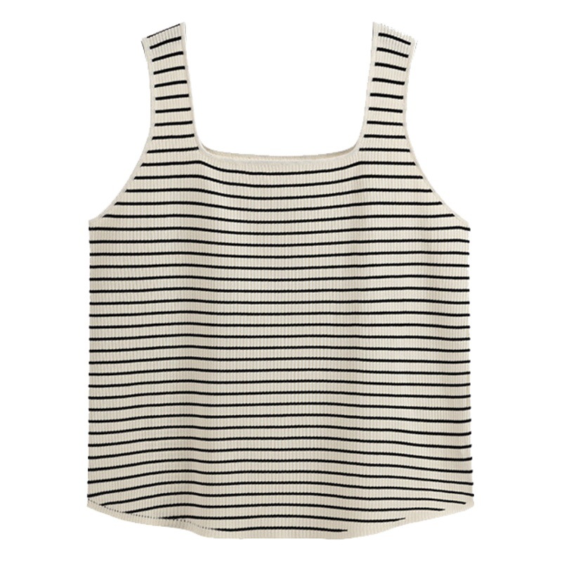 Plus-Size Women's Square-Neck Knit Top 2026 Autumn Striped Base Layer Camisole 21929