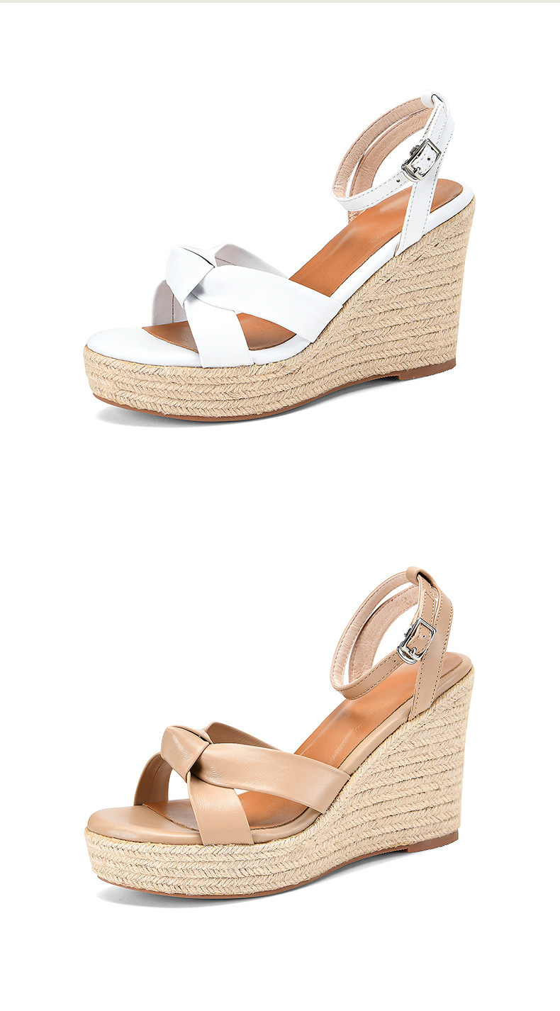 Sandal cao gót nữ hở mũi phong cách retro, đế xuồng cói kết hợp dây thừng gai dầu, gót 9.5 cm — nâu chi tiết 16