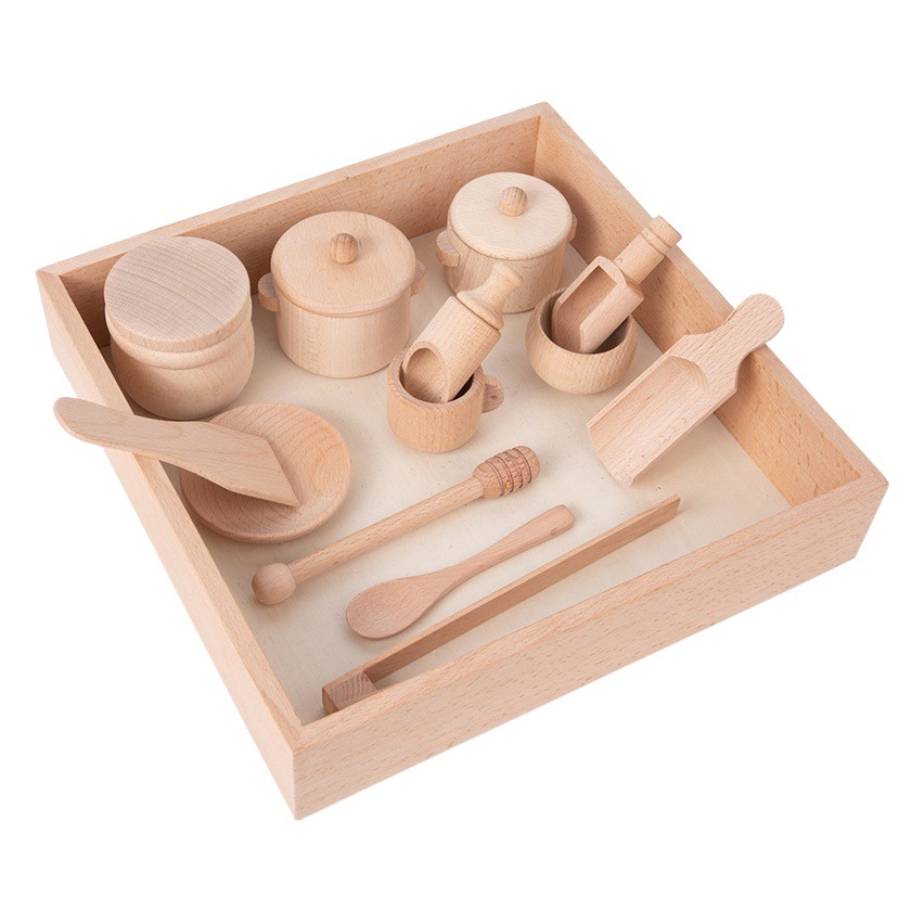Troncos de haya Juguetes transfronterizos para niños Juego de té de casita Caja sensorial Té de la tarde Utensilios de cocina Cocina de simulación
