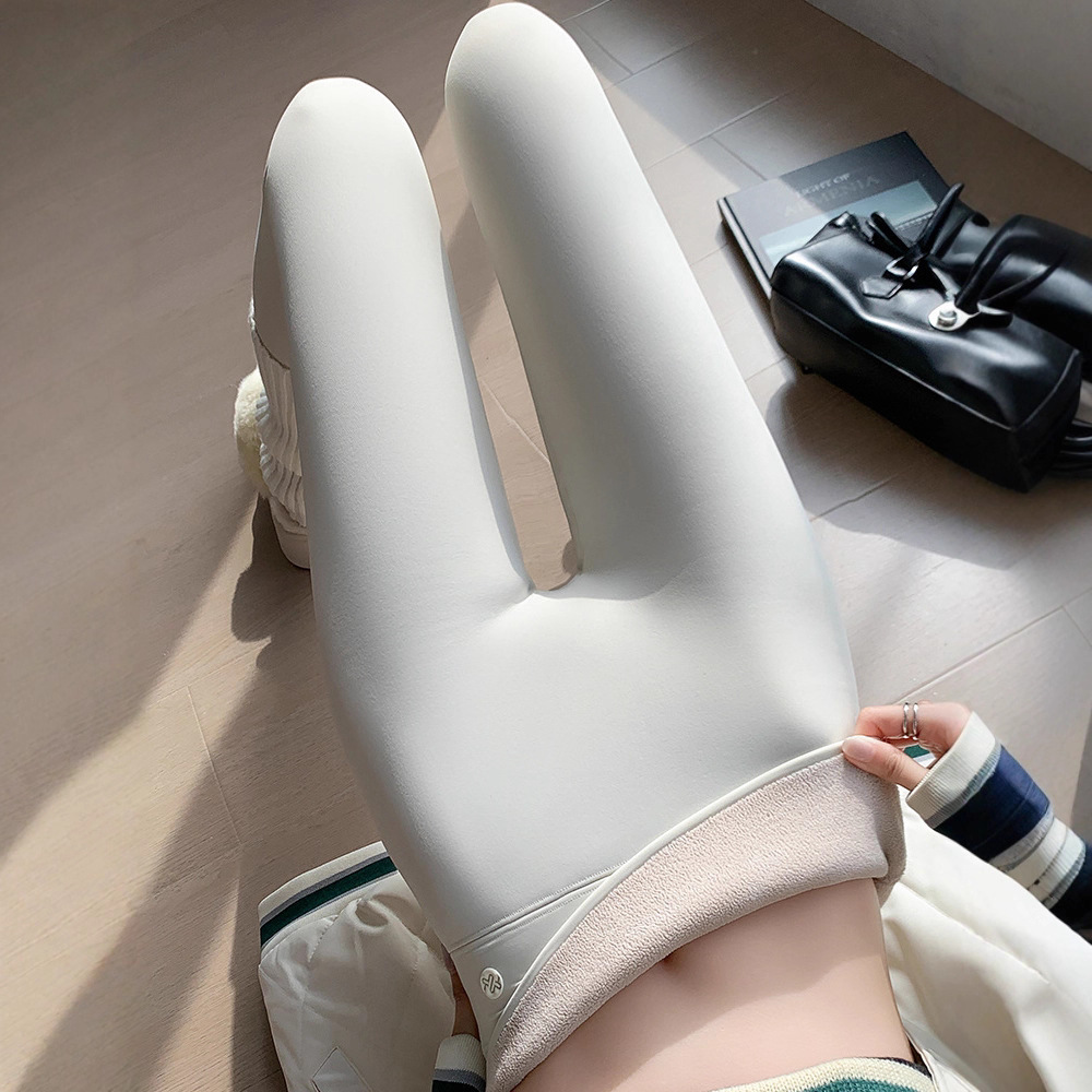 加绒鲨鱼裤女白色秋冬新款高腰收腹瑜伽芭比裤加厚保暖打底裤外穿