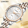 龙波LONGBO品牌钢带女手表厂家跨境外贸批发休闲双历石英女士腕表