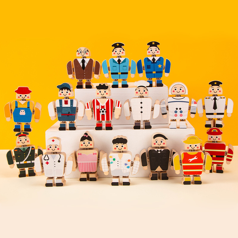 Wooden Assembled Building Blocks Robot with Various Shapes and Creative Children's Building Sets and Assembled Educational Toys