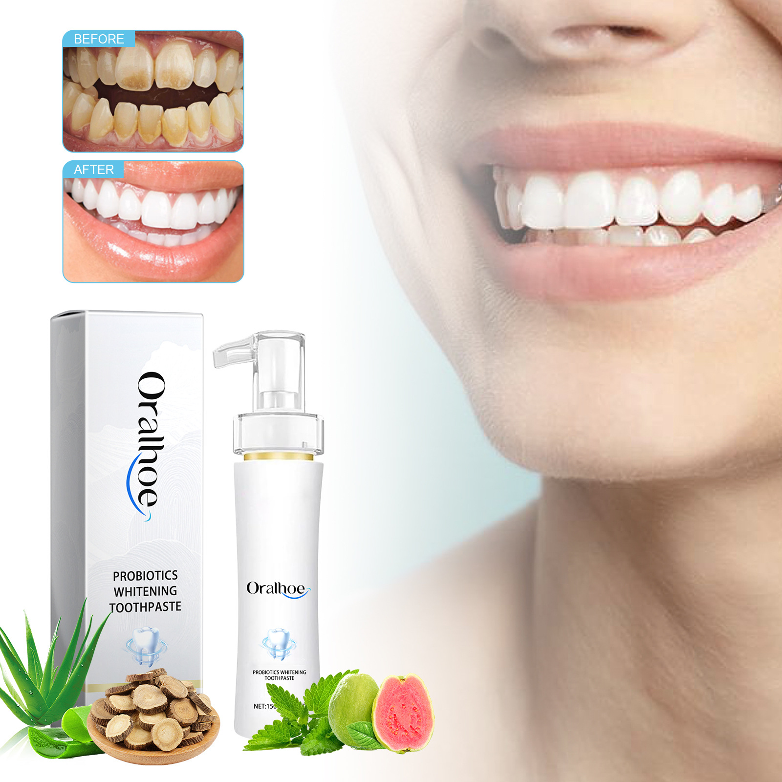 ORALHOE probiotic bright white toothpaste deep cleaning and odor to…