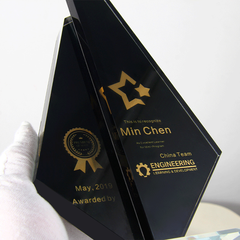 Concurso de trofeos de cristal negro creativo, campeón, subcampeón, tercer lugar, medalla de cristal de vidrio de metal de vidrio de alta gama al por mayor