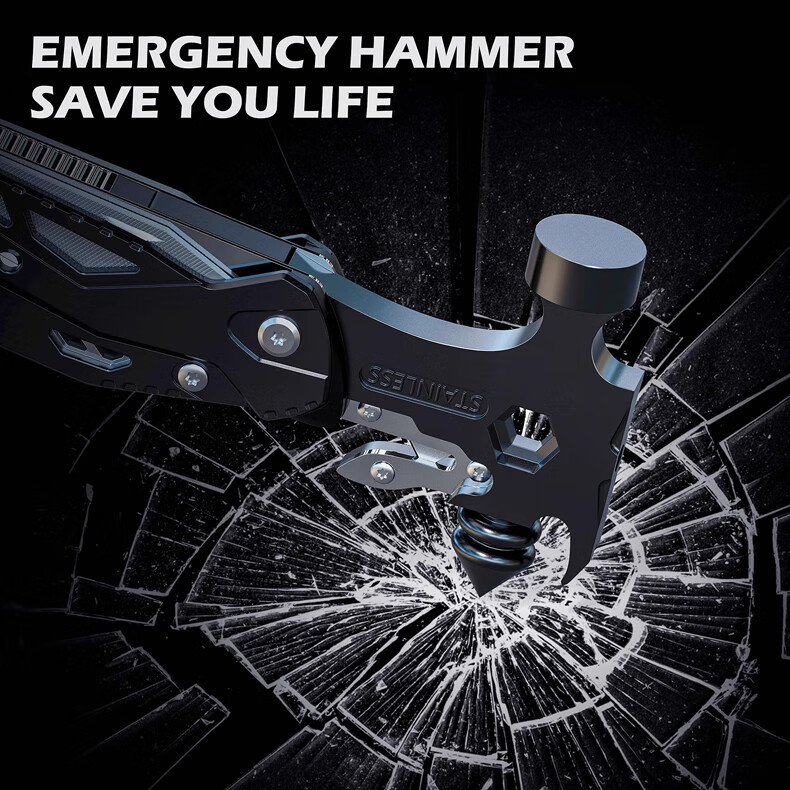 Aolacow Multifunctional Car Safety Hammer Combination Pliers Life-Saving Hammer Vehicle Emergency Camping Window-Breaking Hammer Foldable