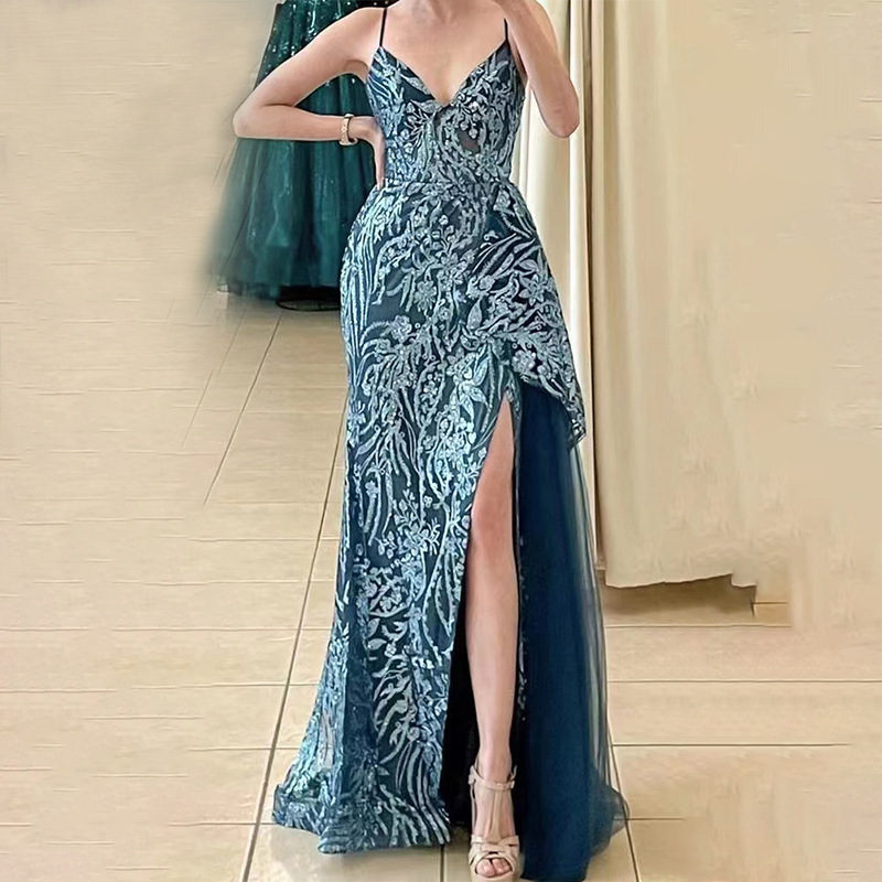fitted three dimensional long evening dress