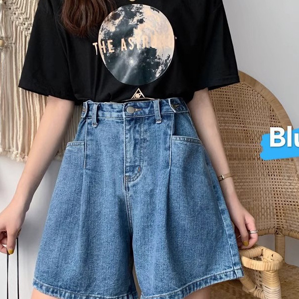 High-Waisted Women's Summer Jeans, Simple Versatile Plus-Size Loose Slimming Five-Point Straight Wide-Leg Shorts Trendy