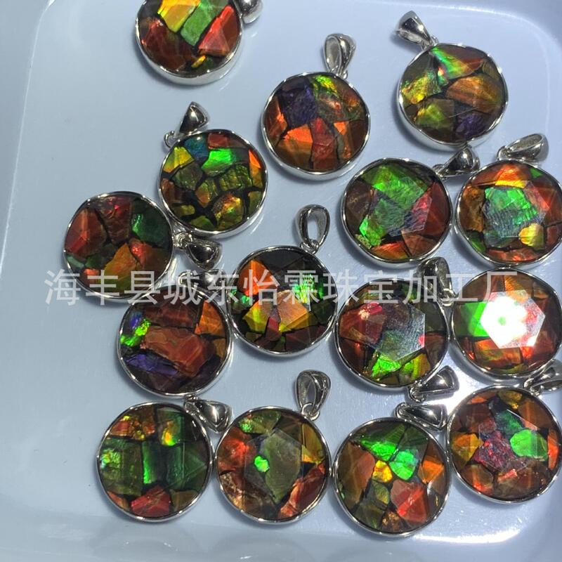 Natural Conch Fossil Canadian Spot Color Stone Pendant s925 Silver Inlaid Satellite Pendant Wholesale Chrysanthemum Snail Fossil