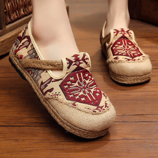 Fashion Breathable Round Head Cotton Linen Cloth Shoes Customized Old Beijing Trendy Flat Heel Cloth Shoes Ethnic Style Woven Hanfu Shoes