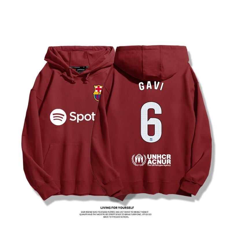 Team Uniform Barcelona Lewandowski Gavi De Jong Jersey Football Jacket Men's and Women's Autumn and Winter Sports Hooded Sweatshirt