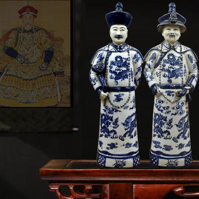 清光緒青花雕塑人物雍正像 仿古工藝老貨瓷器擺件 古董古玩收藏