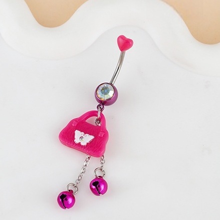 Cute Pink Bear And Evil Eye Belly Button Ring For Women_voghion.com