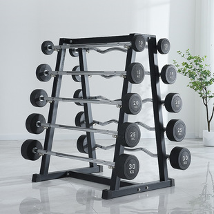 Commercial Fixed Barbell Set Barbell Rack Round Head Curved Bar Gym All-In-One Rubber-Coated Fitness Equipment Barbell Plate