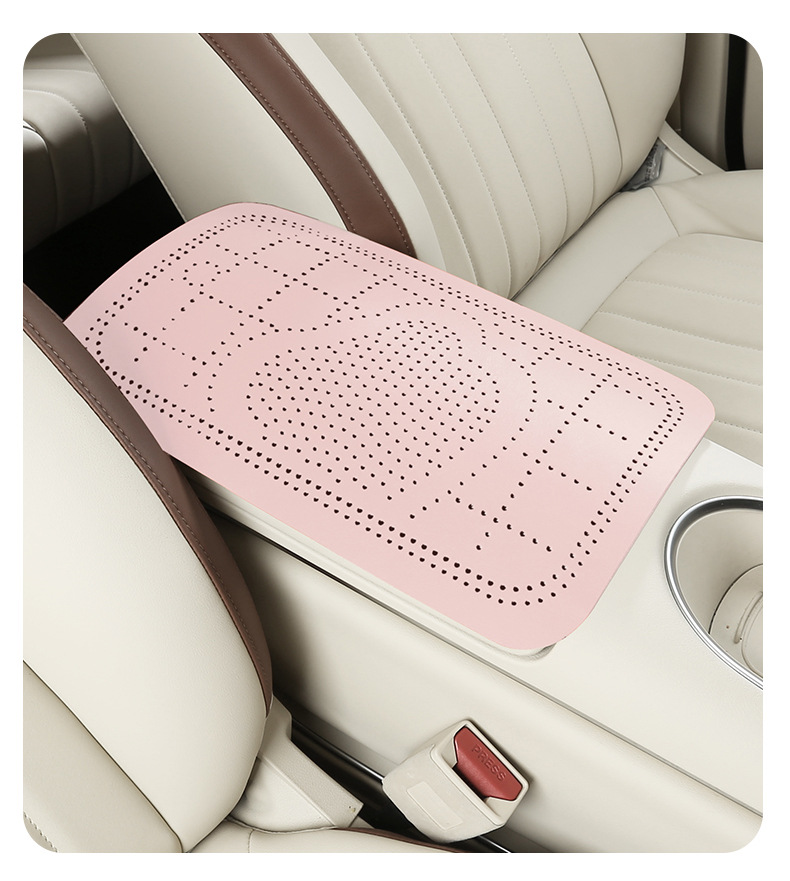 Car armrest box pad, suede cartoon heart perforated armrest box protective cover, universal central armrest heightening pad
