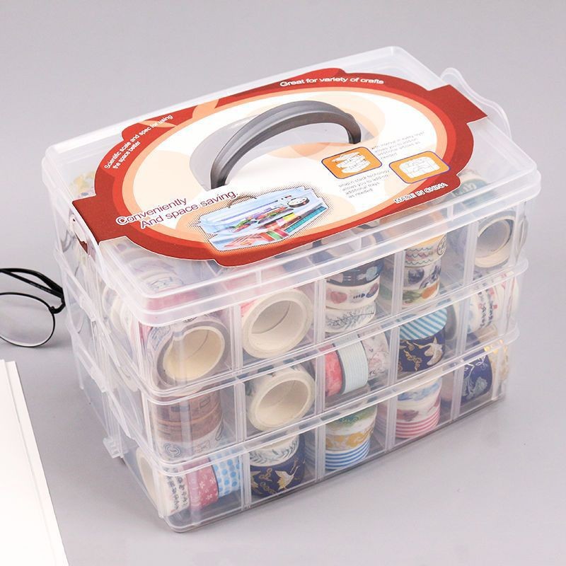 Función multicapa, caja de almacenamiento portátil de 15 compartimento, herramientas, artículos pequeños, papelería, rotulador, cinta para el cabello