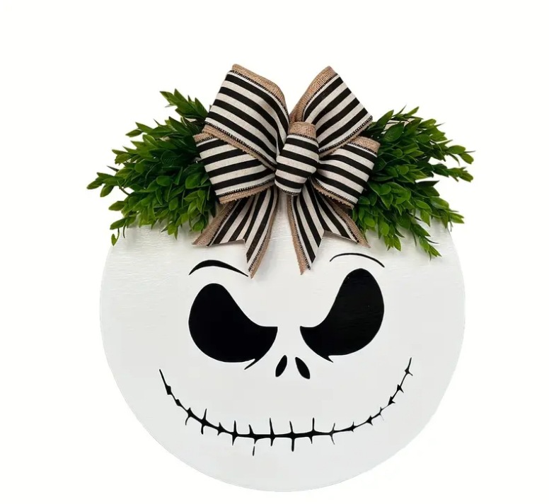 2024 Halloween-riipuskoristeiden festivaali, pyöreä roikkuva aavemainen oven numero, puinen laatta_voghion.com