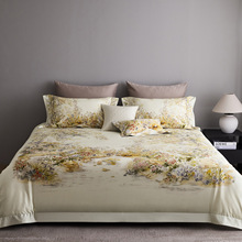 顶奢提花200S埃及长绒棉活性数码印花四件套全棉贡缎别墅间床品送