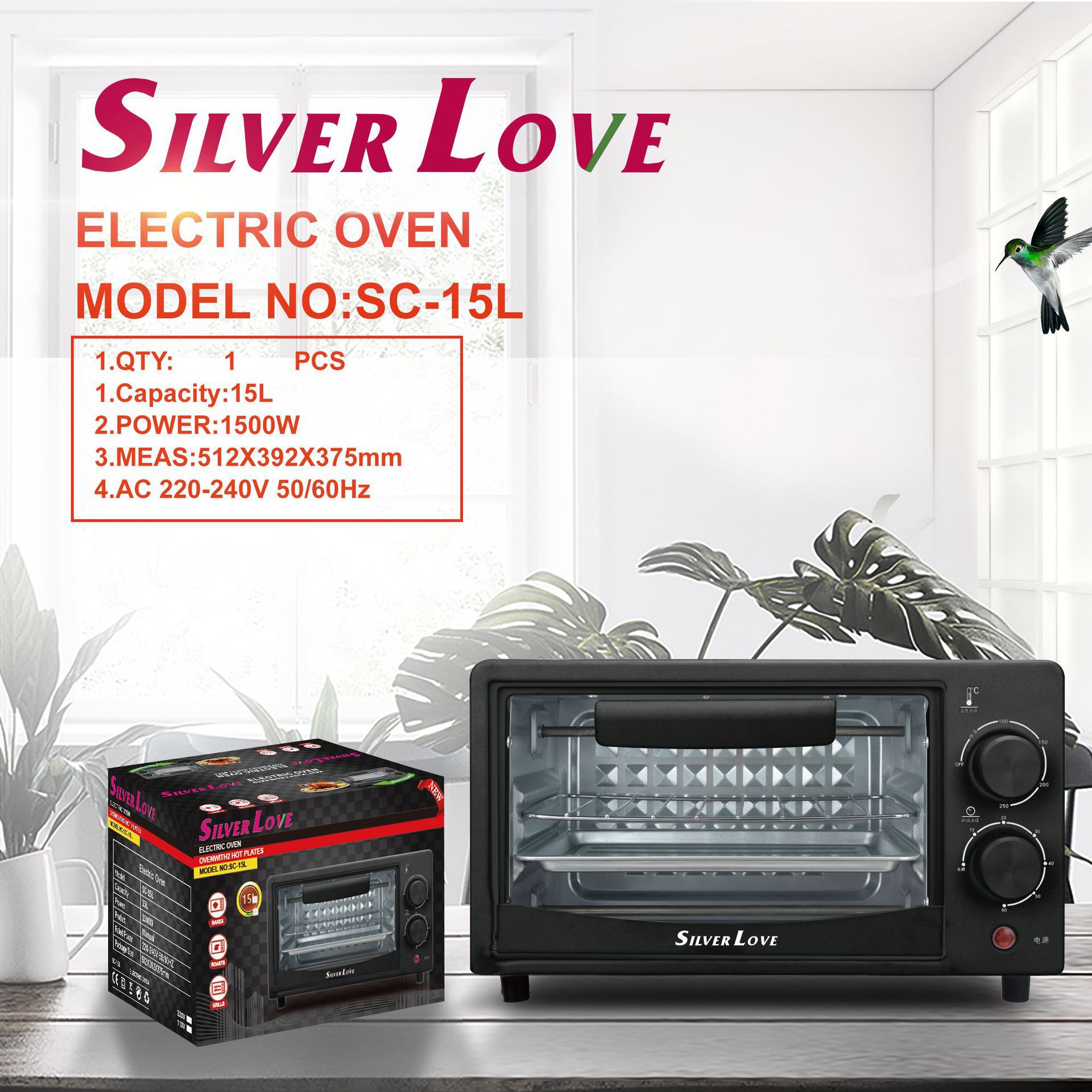 Exportación de comercio exterior 15L gran capacidad 640W horno eléctrico doméstico multifuncional de alta potencia horno horneado de doble capa