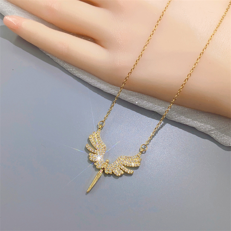 Fashion Angel Titanium Steel Plating Zircon Pendant Necklace_colorza_3