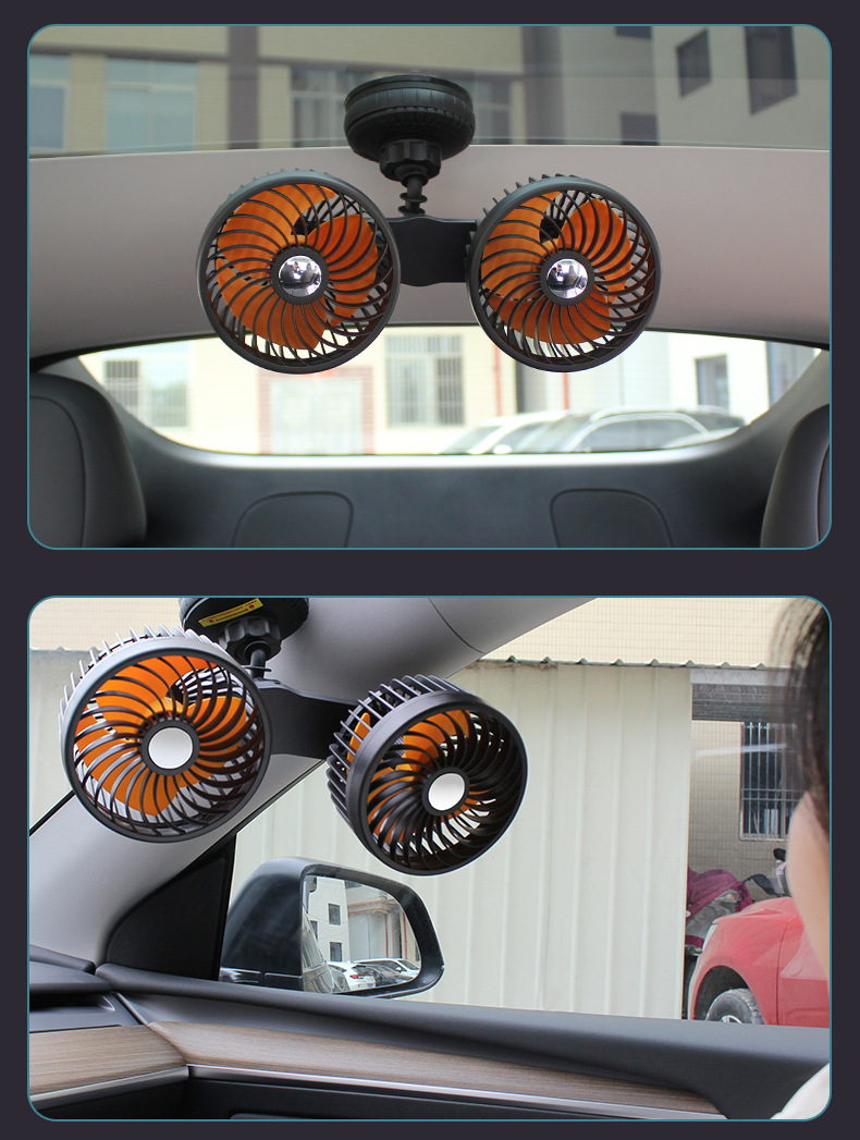 Car Fan Suction Cup Type Double-Head Electric Fan Multi-Function Car Charger 12V24V Universal High Wind Car Small Fan