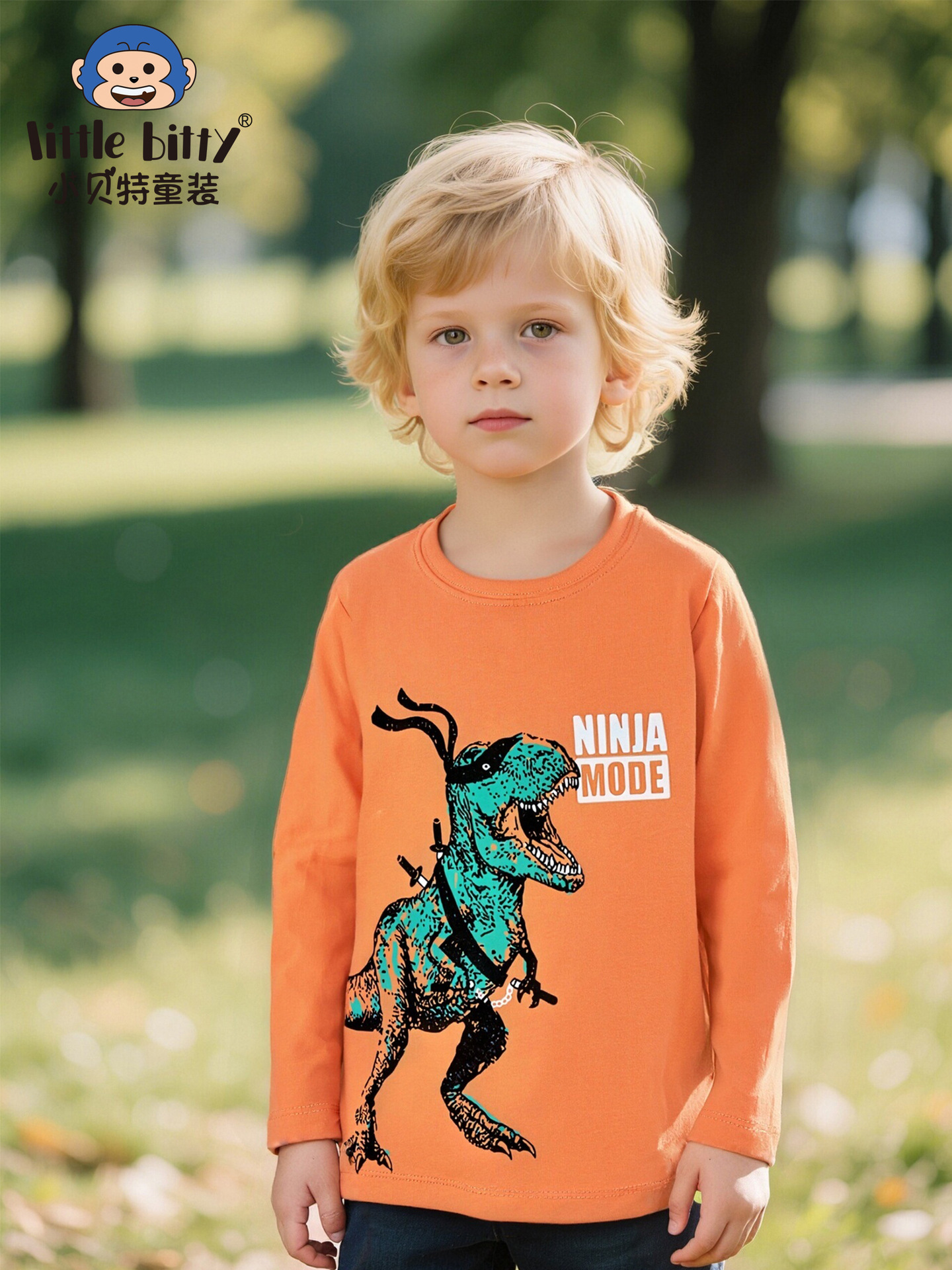 Cross-Border Kidsren's Clothing Supply 25 Years Autumn and Winter Boys' Long-Sleeved T-Shirt Cartoon Dinosaur Print Kidsren's Round Neck Knitwear
