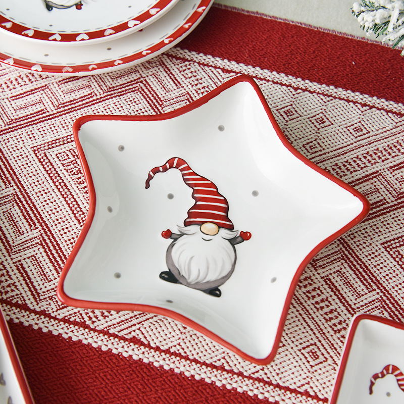 Nordic Santa Claus Placa de cerámica creativa de cinco estrellas Placa de vajilla en relieve plato de merienda