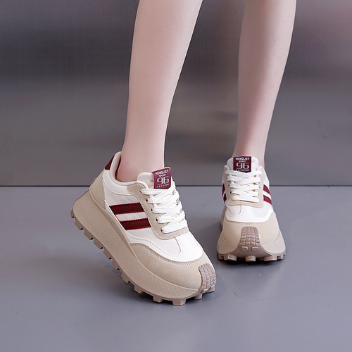 Women's Spring 2025 Thick Sole White Sneakers, Sporty Casual Shoes, Versatile Korean Style, Model HL-871-1