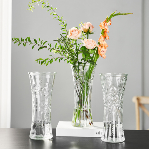 Manufacturer's straight hair transparent simple hydroponic rich bamboo glass vase crystal living room flower arrangement dried flower ornaments