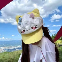甜美可爱小鱼猫咪遮阳帽女卡通显脸小百搭八角帽可爱俏皮鸭舌帽子