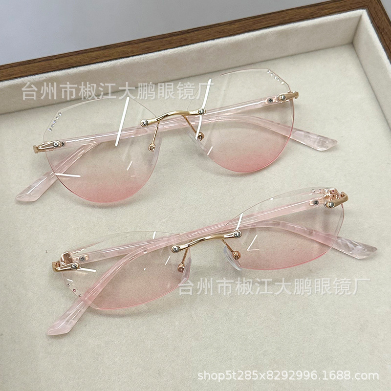 New frameless cut edge blush reading glasses with pupil distance…