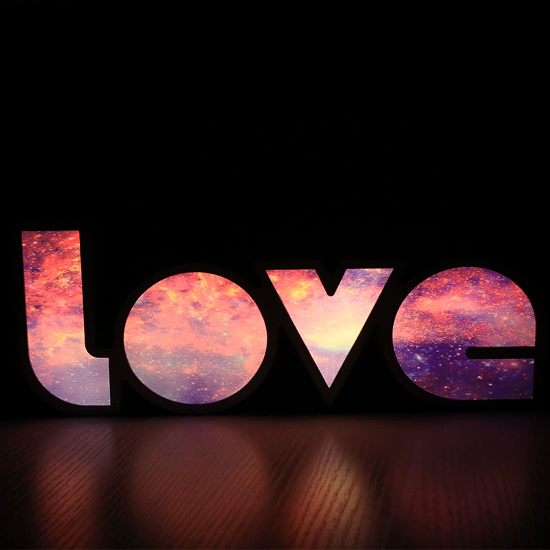 LED English‑letter decoration "LOVE", multicolor gradient sign, 40×20×6 cm, Valentine’s proposal decor