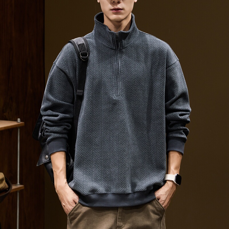 High-end textured half-high collar zip-up sweatshirt for men, spring and autumn style, 2026 new model, heavyweight trendy brand, plus size, autumn collection
