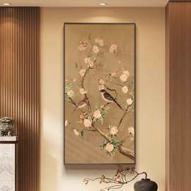 喜上眉梢玄关入户正对门壁画宋代美学竖版装饰画茶室书房禅意挂画