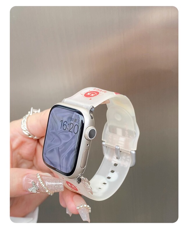 Suitable for Apple Watch S8Ultra silicone 7 Glacier translucent strap printing NASA violent bear KAWS cartoon