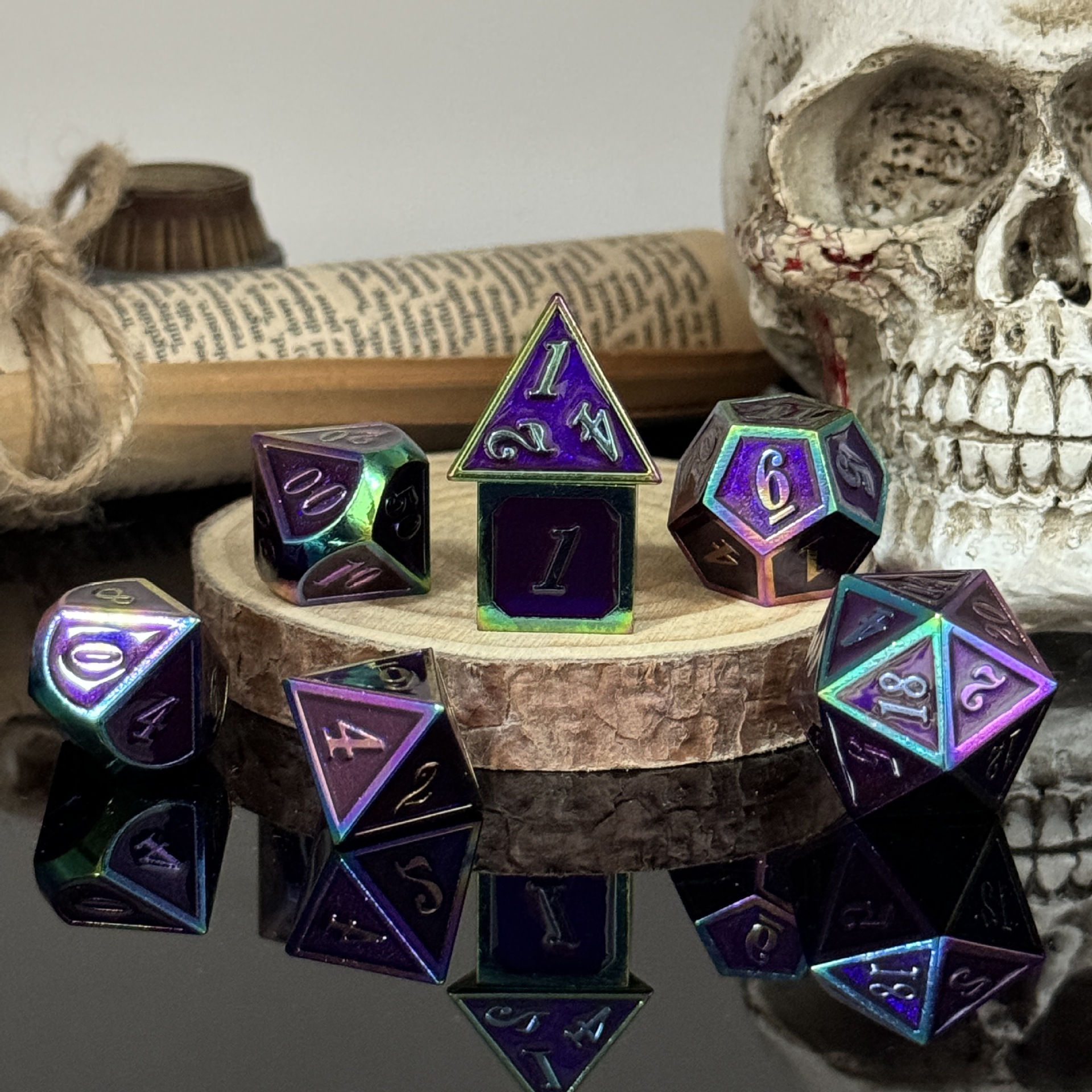 Dados de metal dnd dragón y mazmorras juego de mesa juego de dados sólidos trpg running ground poliedro cromado