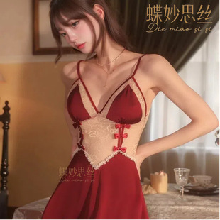 Butterfly Miaosi sexy pajamas summer new ice silk nightgown with chest pad can be worn outside a generation of A182