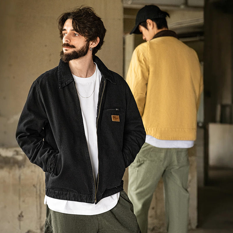 Mra Men's American Detroit Jacket Barn Style Executive Lapel Barn Canvas Workwear Cotton Jacket Men